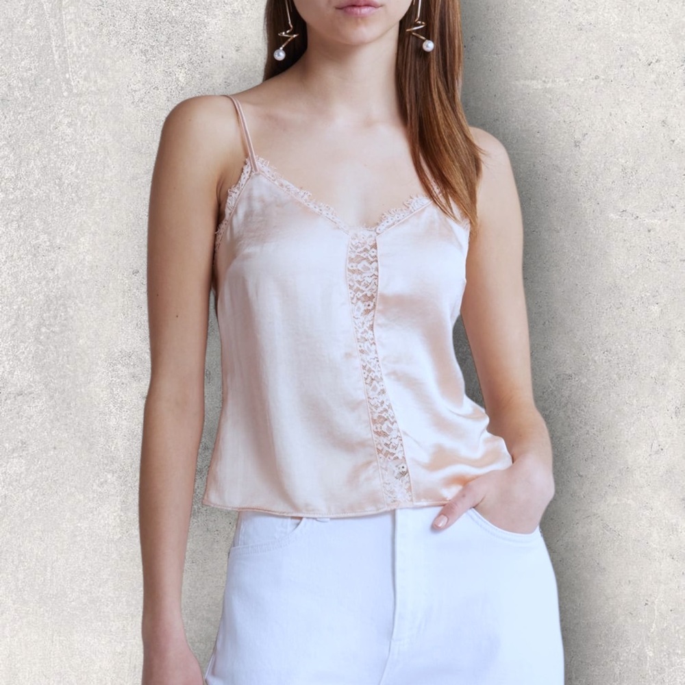 Open Edit Lace Inset Satin Camisole Size XS Color Ivory